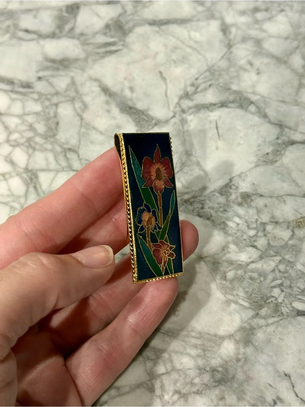 Vintage Floral Cloisonné Money Clip